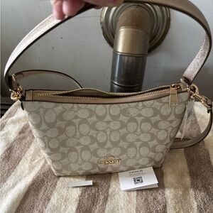 Coach Signature Beige and Gold Shoulder Bag